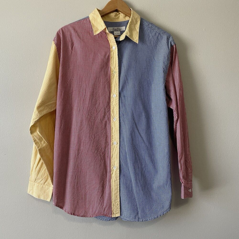 Vintage Brooks Brothers L Multi Panel Gingham Fun Check Button Down Shirt